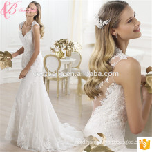 Alibaba Latest Design White Sexy Lace V Neck Illusion Back Mermaid Bride Wedding Dress 2017